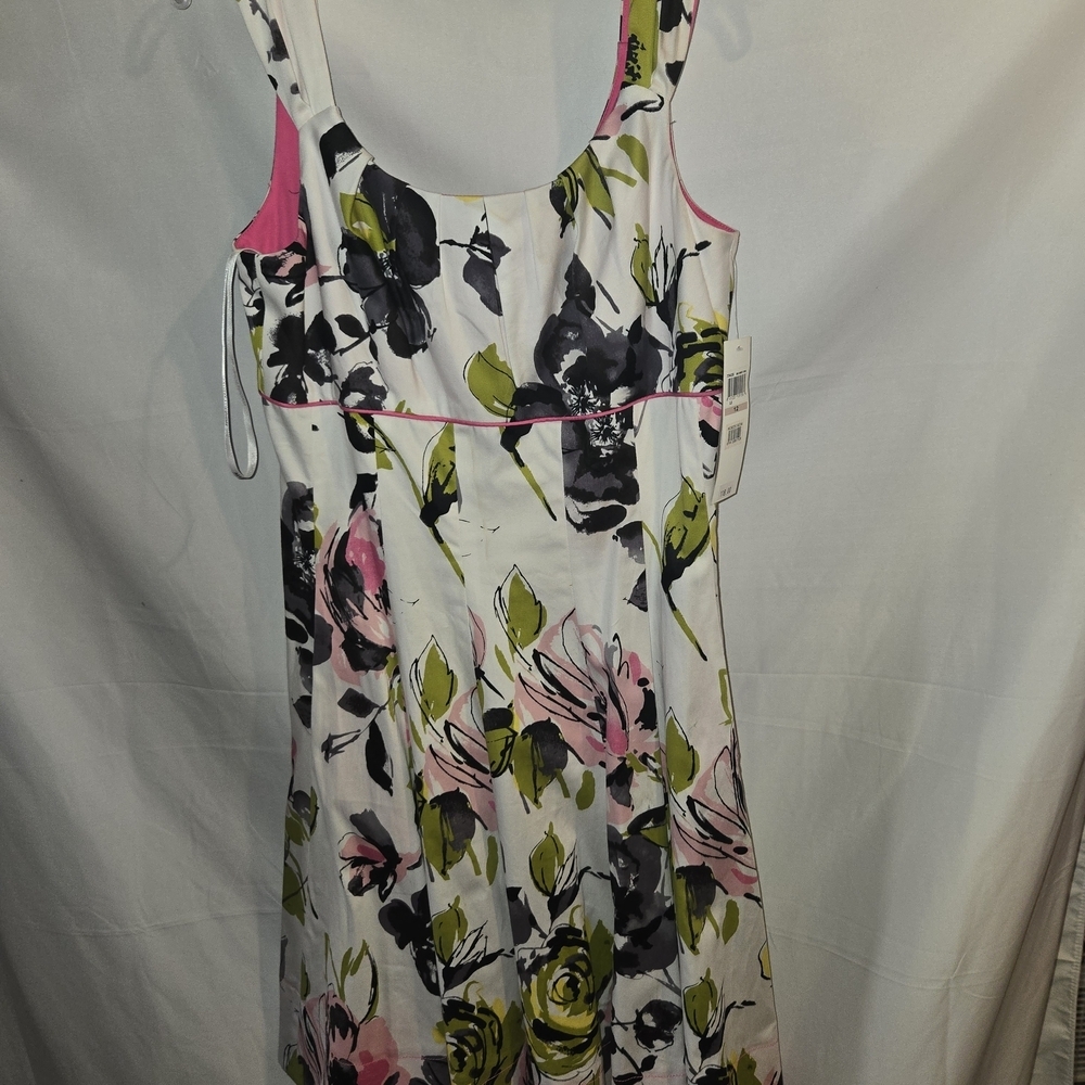 Maggy London White Dress with Pink and Green Floral Pattern